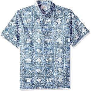 Reyn Spooner Lahaina Sailor Hawaiian Shirt Mens M Blue Button Down Short Sleeves